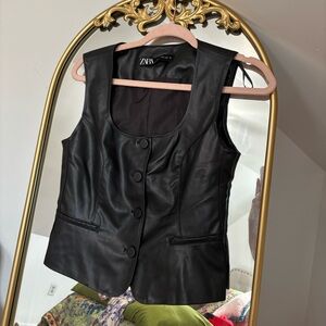 ZARA Faux Leather Button Up Vest Sz XS